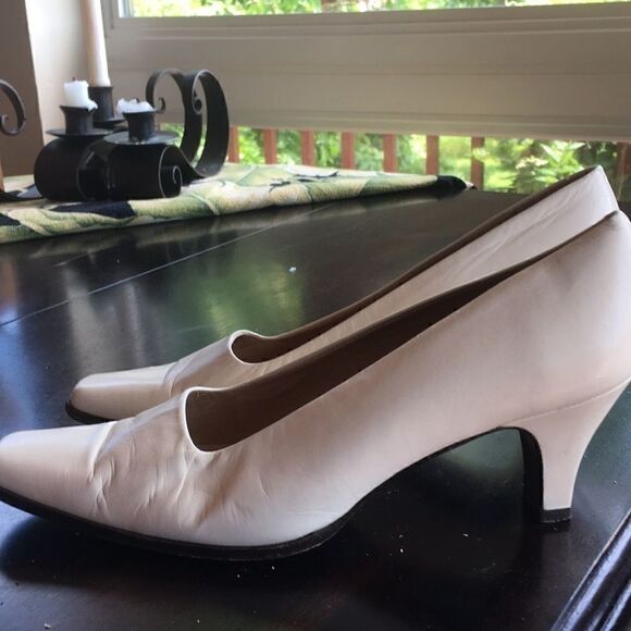 Vintage LEATHER GRUPPO ITALIANO 3” heel shoes Barbiecore blush pink square toe 9 - Picture 4 of 10